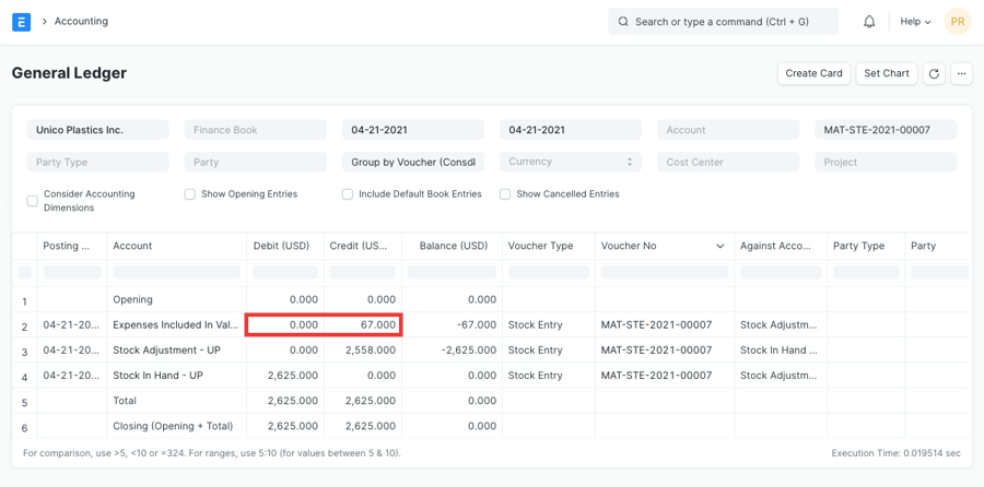 Additional Costs General Ledger