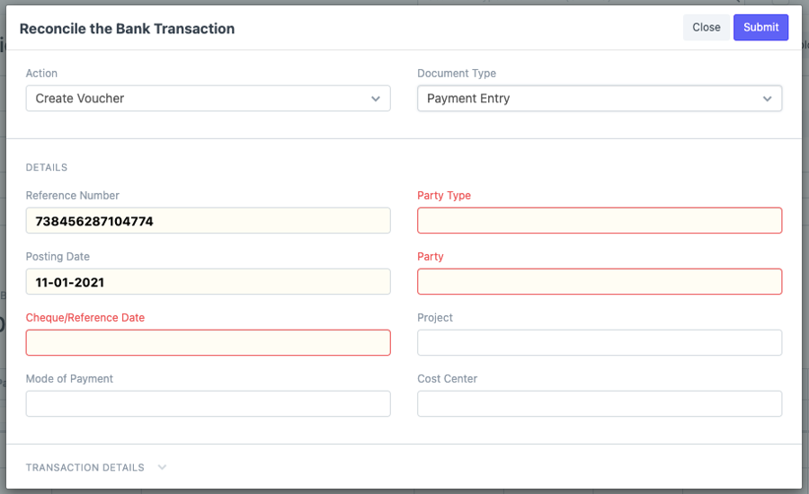 Reconcile bank transactions