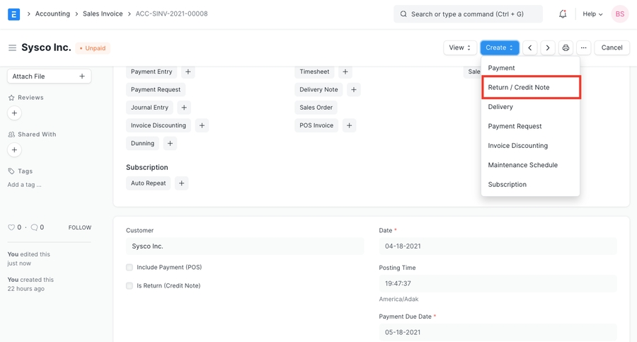 Credit Note from Invoice