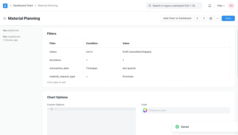 Dashboard Chart Filter