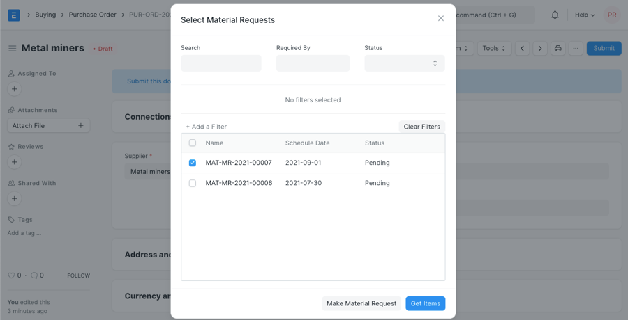 Get Items from Open Material Requests
