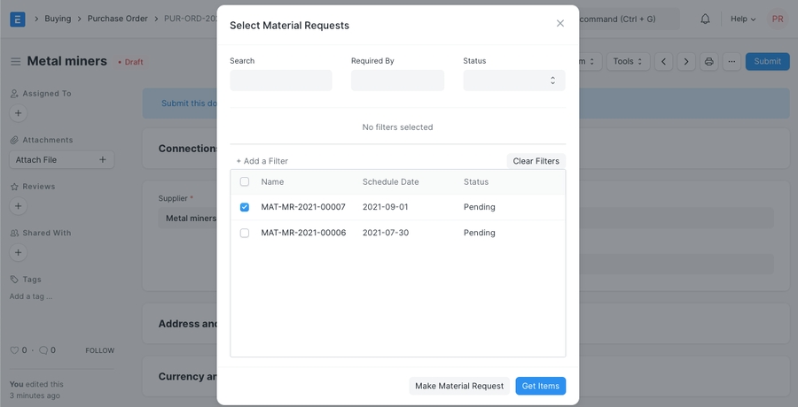 Get Items from Open Material Requests