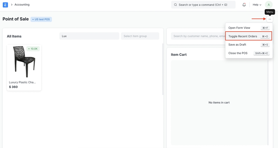 POS Return Credit Open Recent Orders
