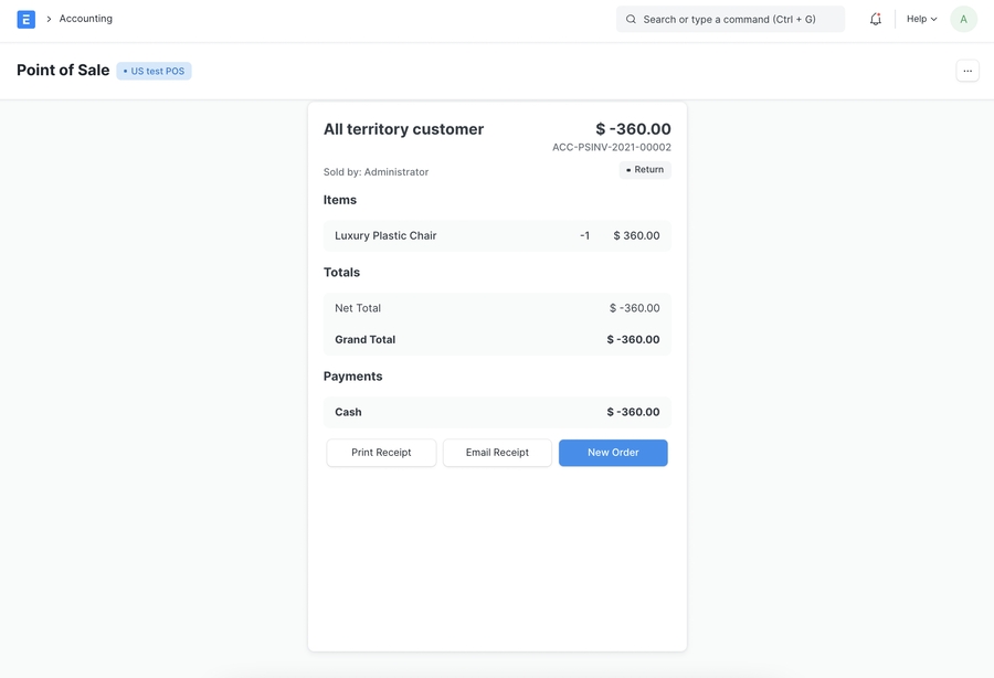 POS Return Credit Final Bill