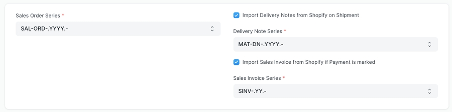 Shopify sync config for orders