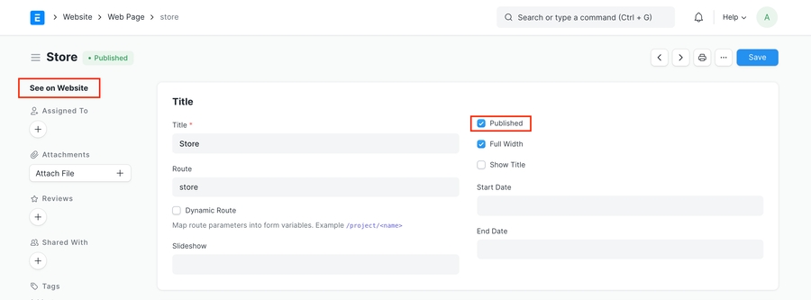 Store Page Published