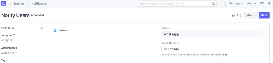 Notifications WhatsApp Channel