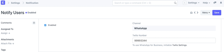 Notifications WhatsApp Channel